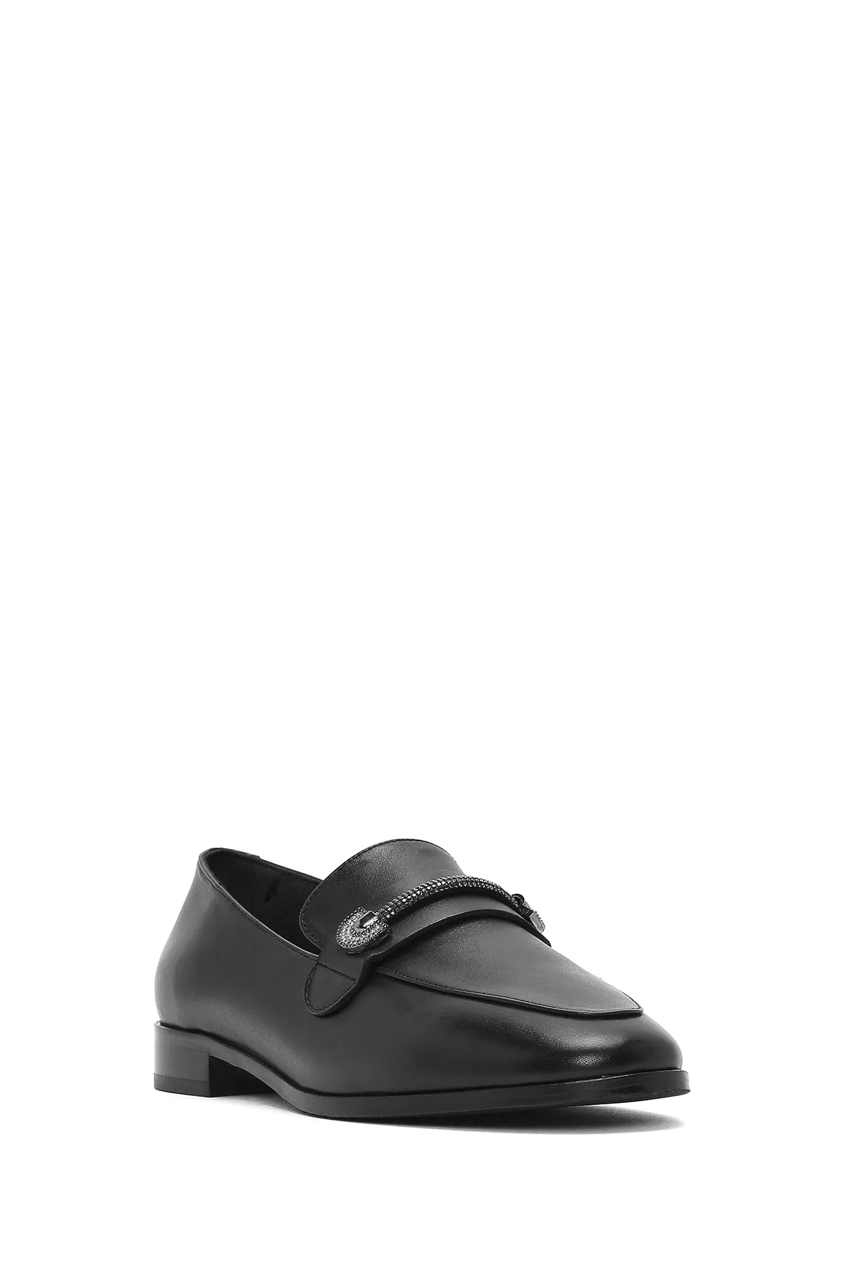 Kadın Siyah Tokalı Deri Maskülen Loafer