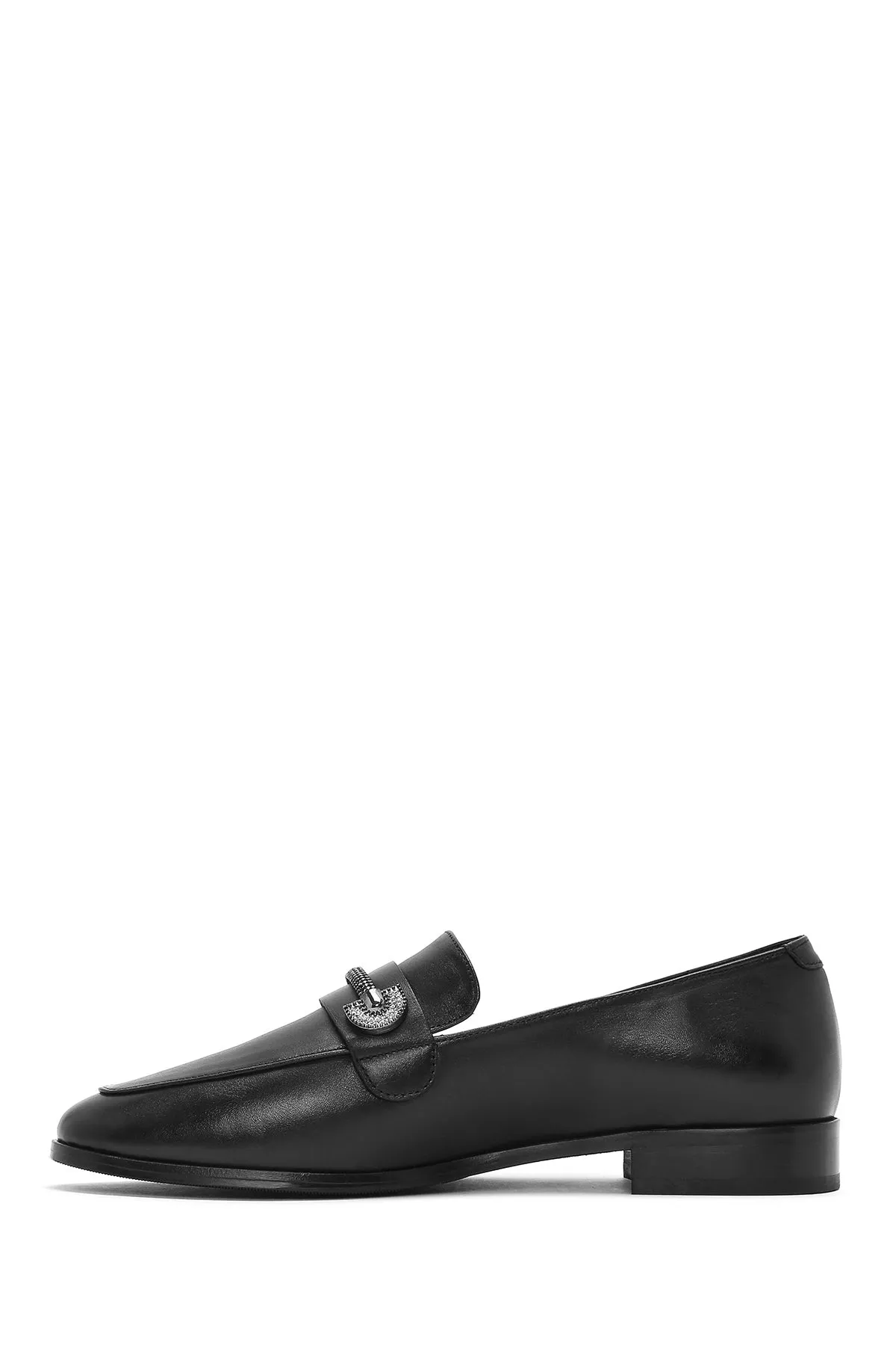 Kadın Siyah Tokalı Deri Maskülen Loafer