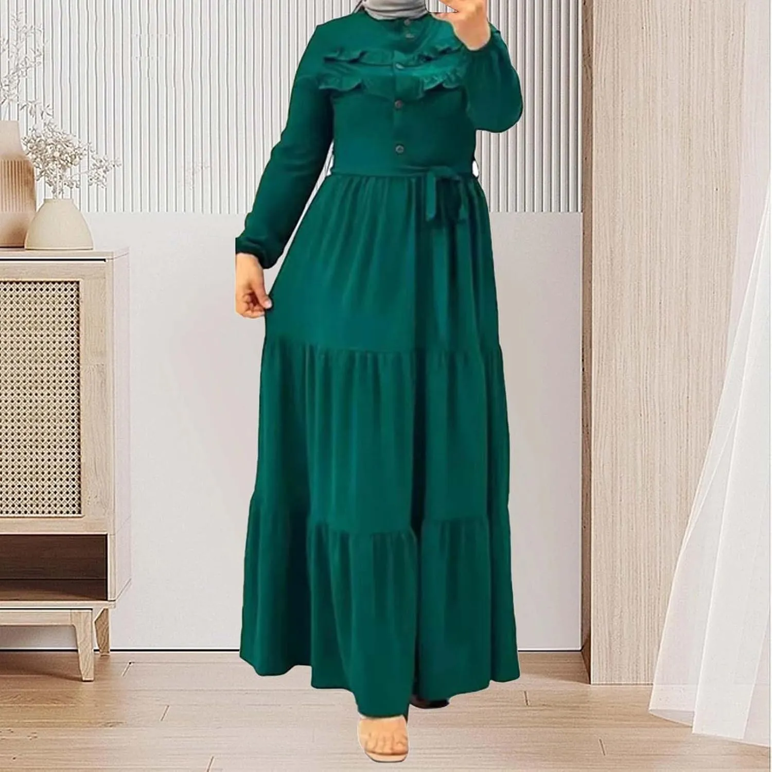Kaftan Dresses for Women Button Up Long Maxi Dress with Belt Ramadan Abaya Long Gown Long Sleeve Pakistani Clothes