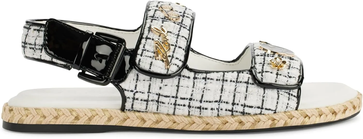 KARL LAGERFELD Women's Cushioned Insole Everyday Charlay-Ankle Strappy Sandal Flat