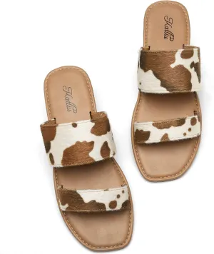 katliu Women's Flat Sandals Two Strap Slide Sandals Open Toe