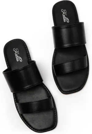 katliu Women's Flat Sandals Two Strap Slide Sandals Open Toe