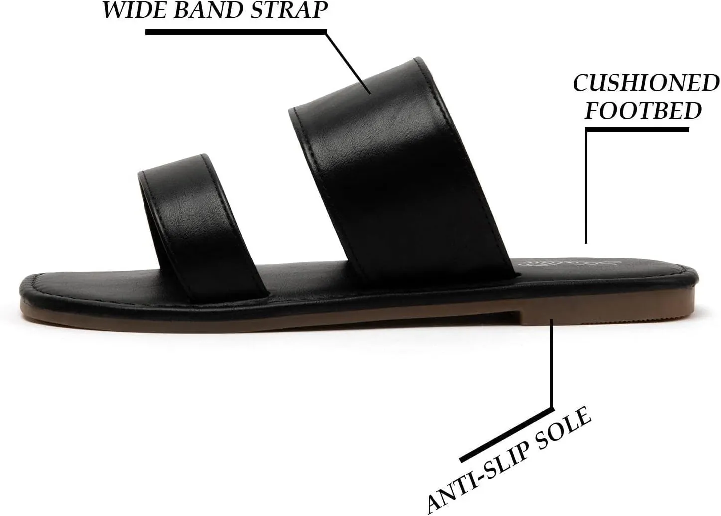 katliu Women's Flat Sandals Two Strap Slide Sandals Open Toe
