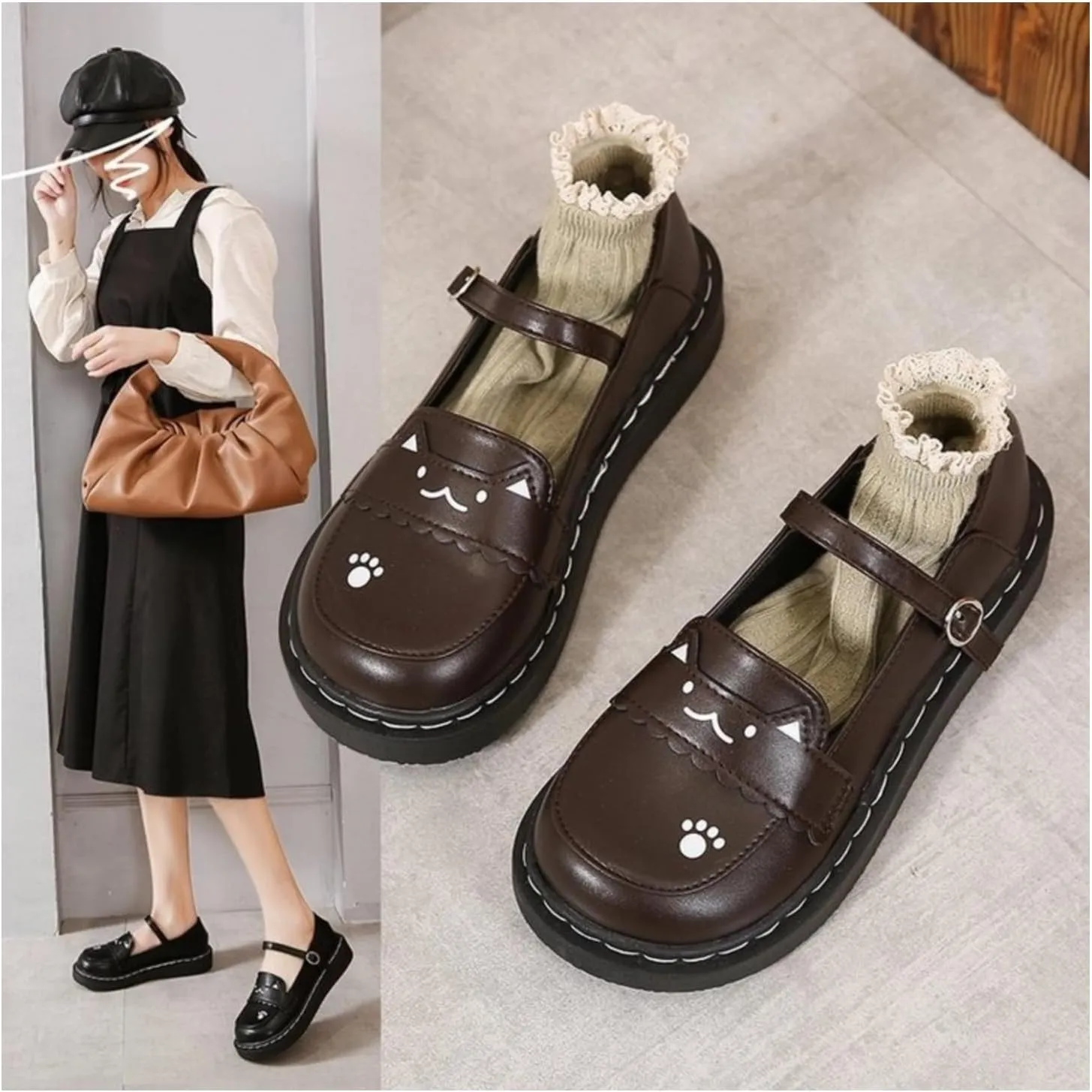 Kawaii Lolita Casual Mary Jane Shoes - Cute Adorable Cat Kitten Paw Flats | Japanese Sweet Soft Style for Everyday Wear