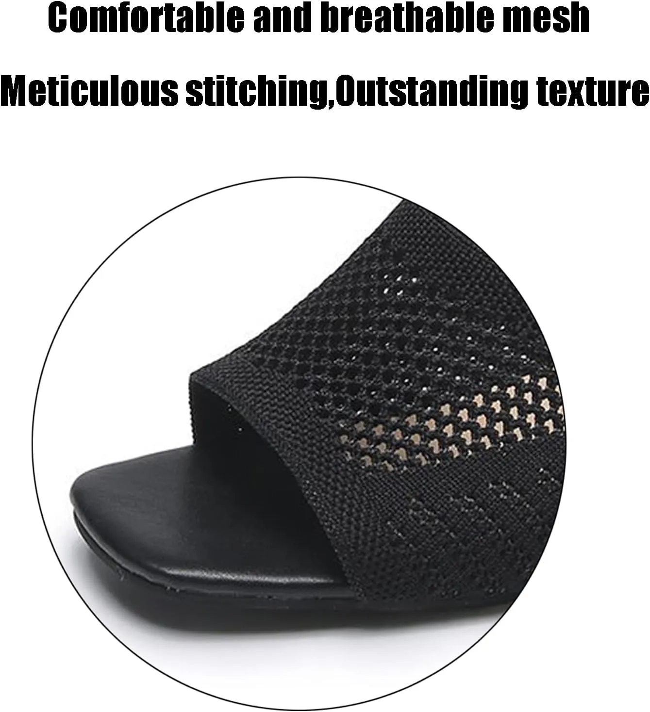 KCTRFSJ Women's Knit Mesh Slip On Block Heeled Mule Sandals Fashion Square Toe Comfort Casual Beach Low Chunky Heels Open Toe Walking Slide Sandals