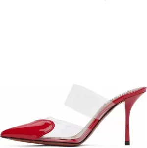 keleimusi Clear Heart Heeled Mules Transparent PVC Pointed Toe Mule Pumps Backless Slip On Clear Heeled Sandals Party Prom Dress High Heel Mules