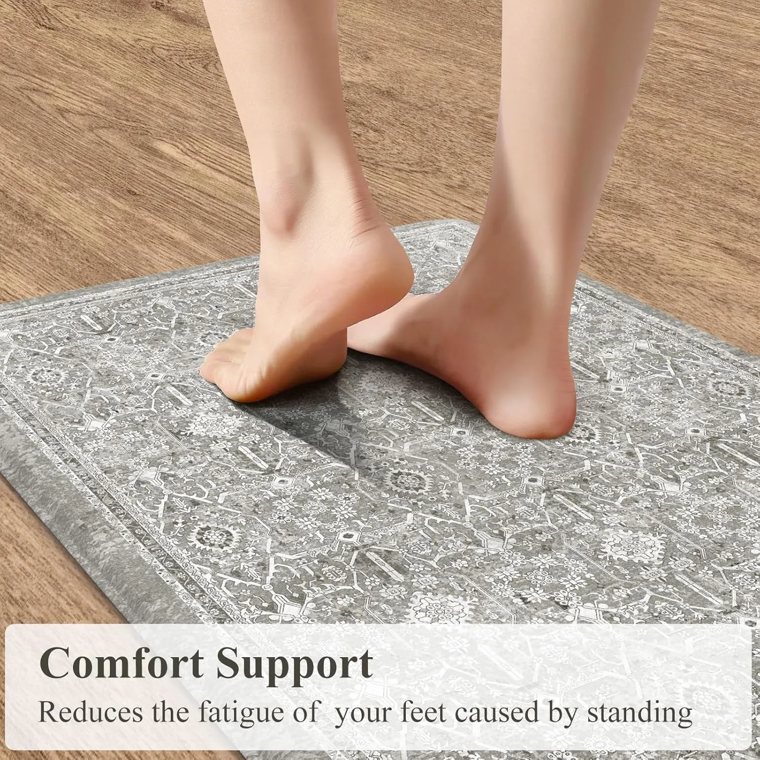 KIMODE Comfort Kitchen Floor Mats Cushioned Anti Fatigue,Boho Farmhouse Kitchen Sink Rug,Memory Foam Ergonomic Standing Mat Waterproof for Laundryroom Sink Home Office,Grey
