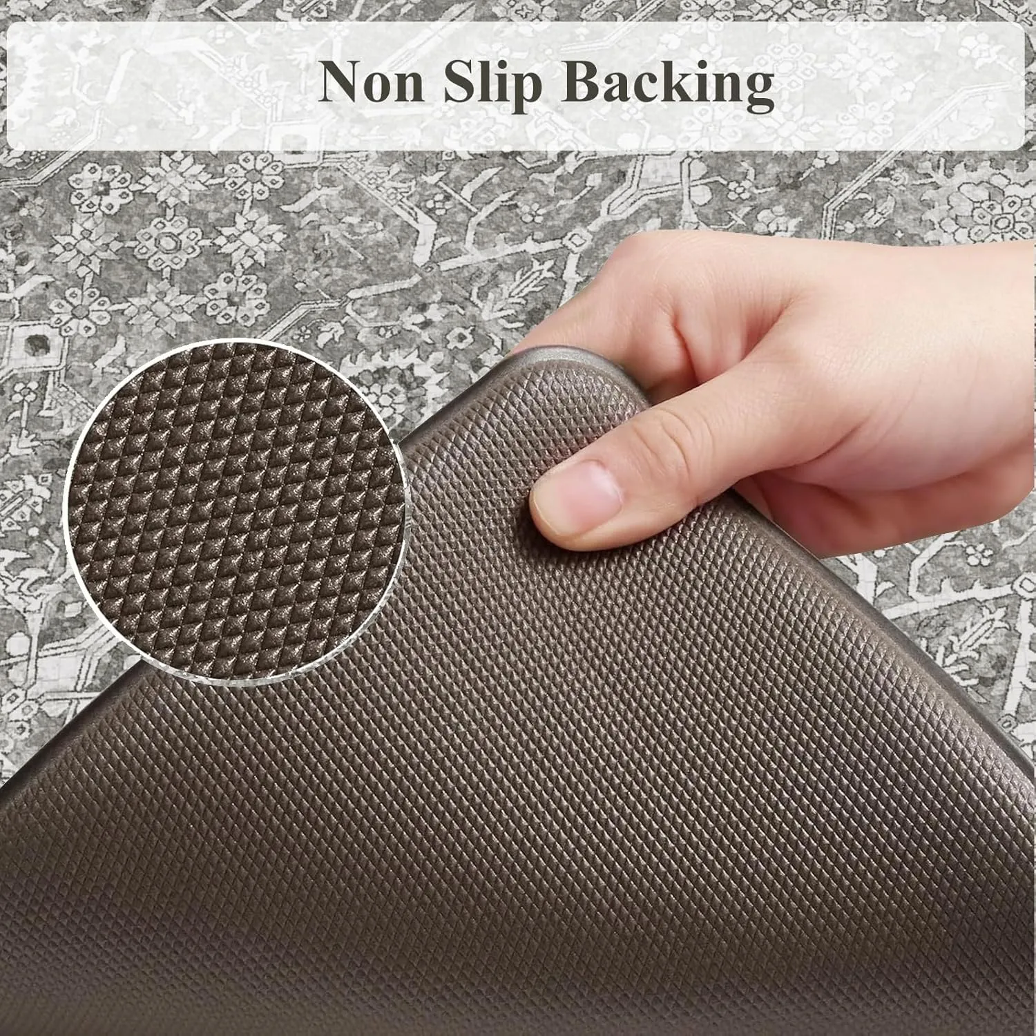 KIMODE Comfort Kitchen Floor Mats Cushioned Anti Fatigue,Boho Farmhouse Kitchen Sink Rug,Memory Foam Ergonomic Standing Mat Waterproof for Laundryroom Sink Home Office,Grey