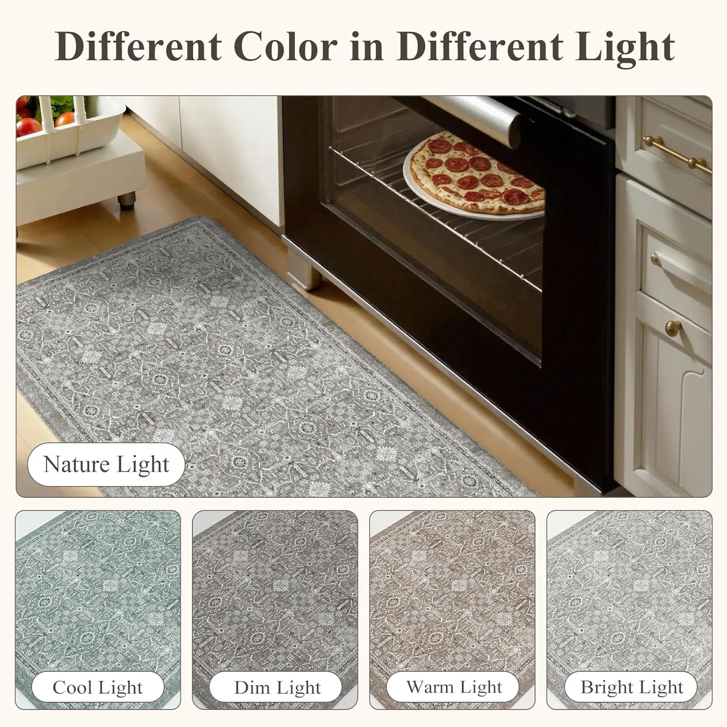 KIMODE Comfort Kitchen Floor Mats Cushioned Anti Fatigue,Boho Farmhouse Kitchen Sink Rug,Memory Foam Ergonomic Standing Mat Waterproof for Laundryroom Sink Home Office,Grey