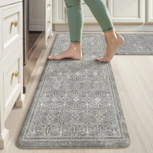 KIMODE Comfort Kitchen Floor Mats Cushioned Anti Fatigue,Boho Farmhouse Kitchen Sink Rug,Memory Foam Ergonomic Standing Mat Waterproof for Laundryroom Sink Home Office,Grey