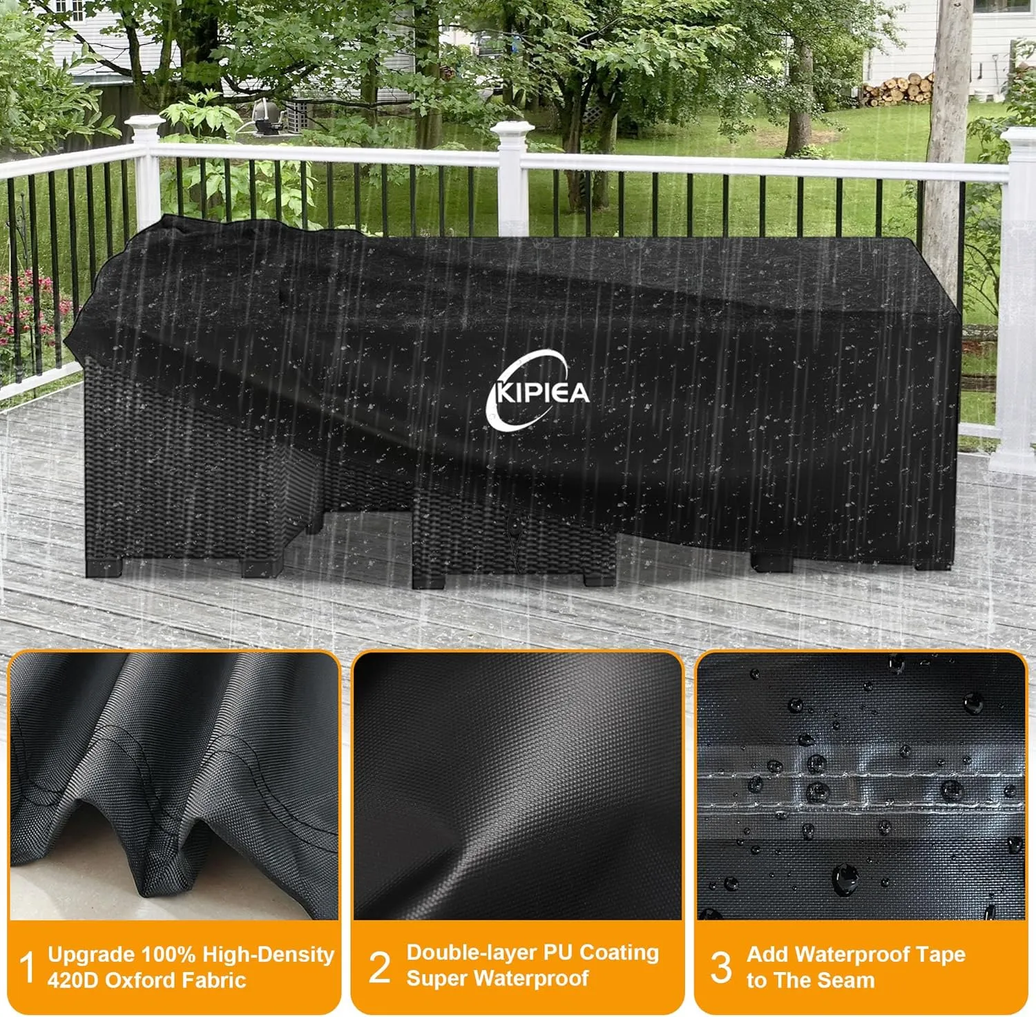 Kipiea Patio Furniture Covers Waterproof Winter, Heavy-Duty Outdoor Furniture Set Covers for Table Chairs, Anti-UV, No Tears or Fading (110" L x 84" W x 28" H)