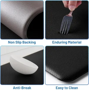 Kitchen Mat, 2 PCS Kitchen Rugs, Cushioned Kitchen Mats for Floor, Anti Fatigue Kitchen Rug Set, Non-Skid Standing Mat for Kitchen, Office, Sink, 17.3"x30" 17.3"x47", Black