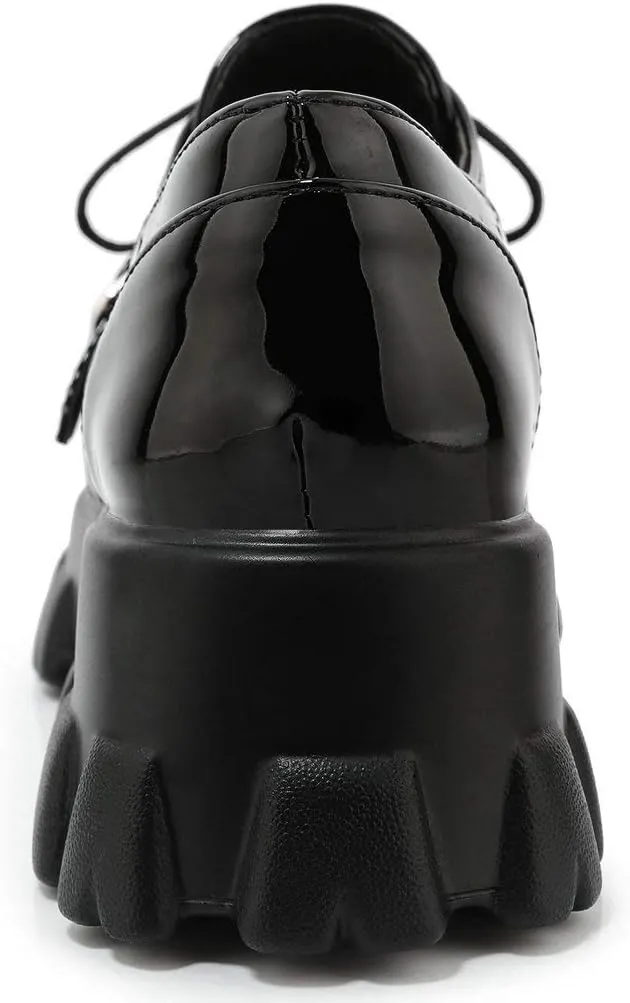 KOKOMOMO Womens Platform Oxford Shoes Chunky Platform Loafers Goth Buckle Shoes