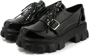 KOKOMOMO Womens Platform Oxford Shoes Chunky Platform Loafers Goth Buckle Shoes