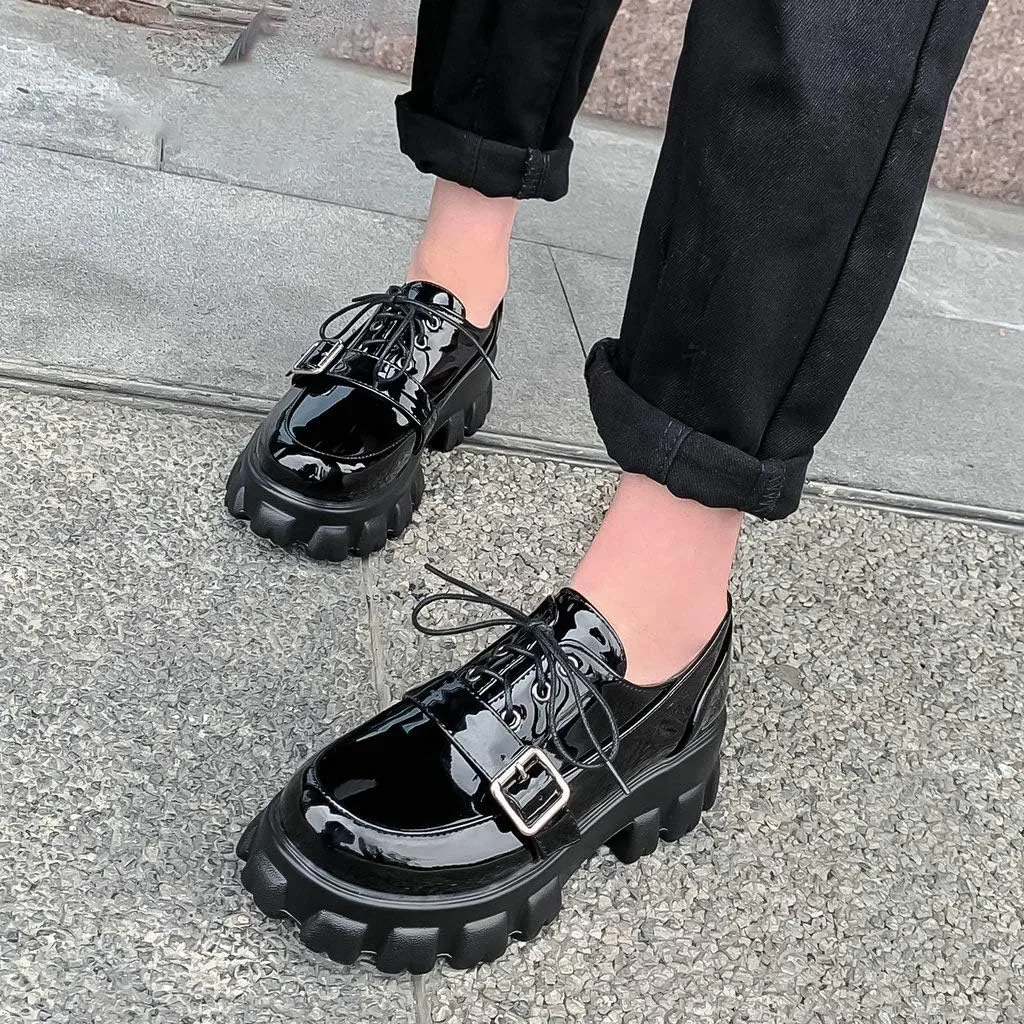 KOKOMOMO Womens Platform Oxford Shoes Chunky Platform Loafers Goth Buckle Shoes