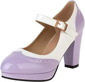 KOKOMOMO Womens Wingtip Mary Jane Oxford High Heels Ankle Strap Platform Vintage Pumps