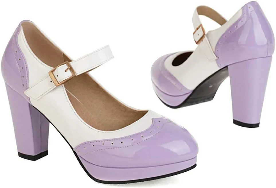KOKOMOMO Womens Wingtip Mary Jane Oxford High Heels Ankle Strap Platform Vintage Pumps