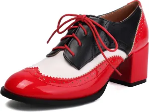 Lace Up Oxford Derby Women Brogue Block Heel
