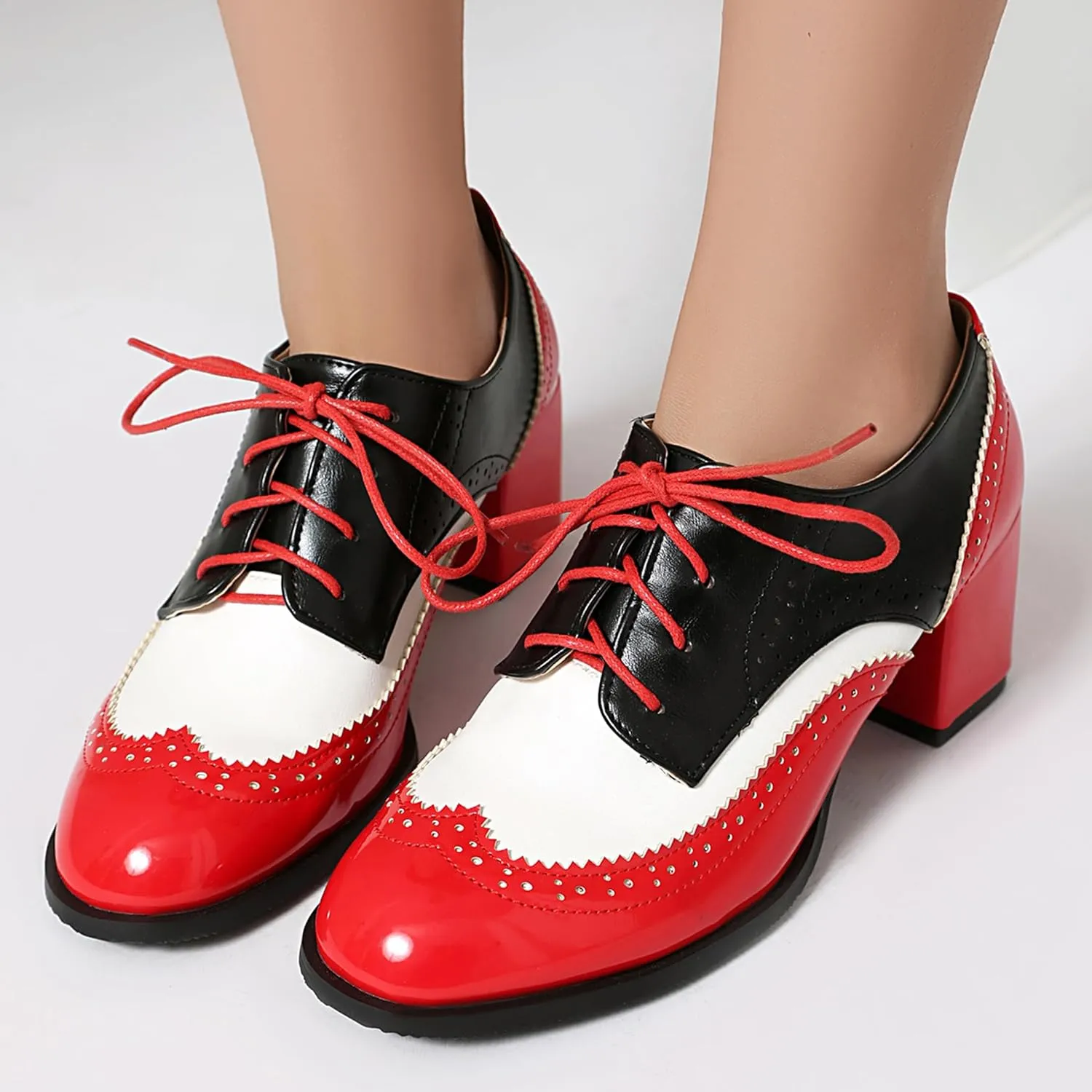 Lace Up Oxford Derby Women Brogue Block Heel