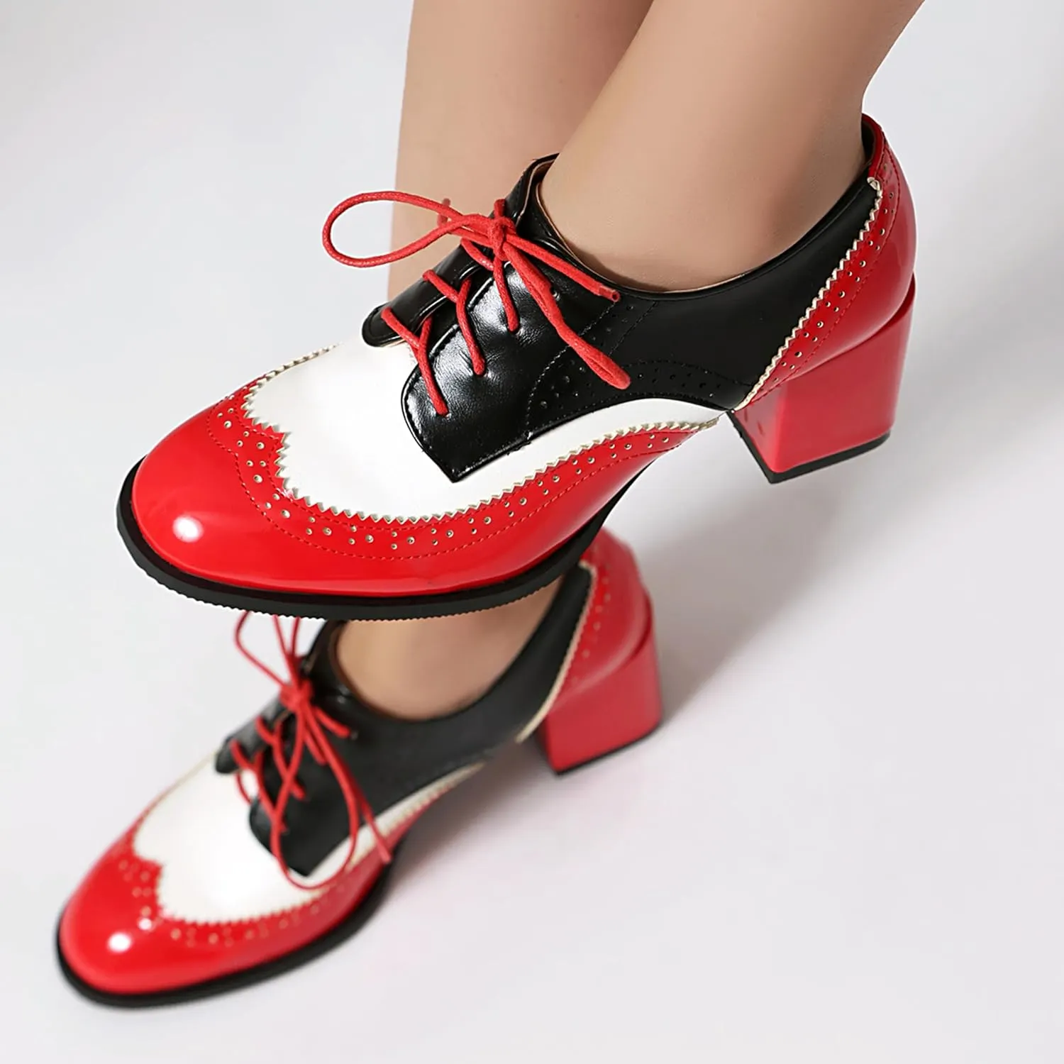 Lace Up Oxford Derby Women Brogue Block Heel