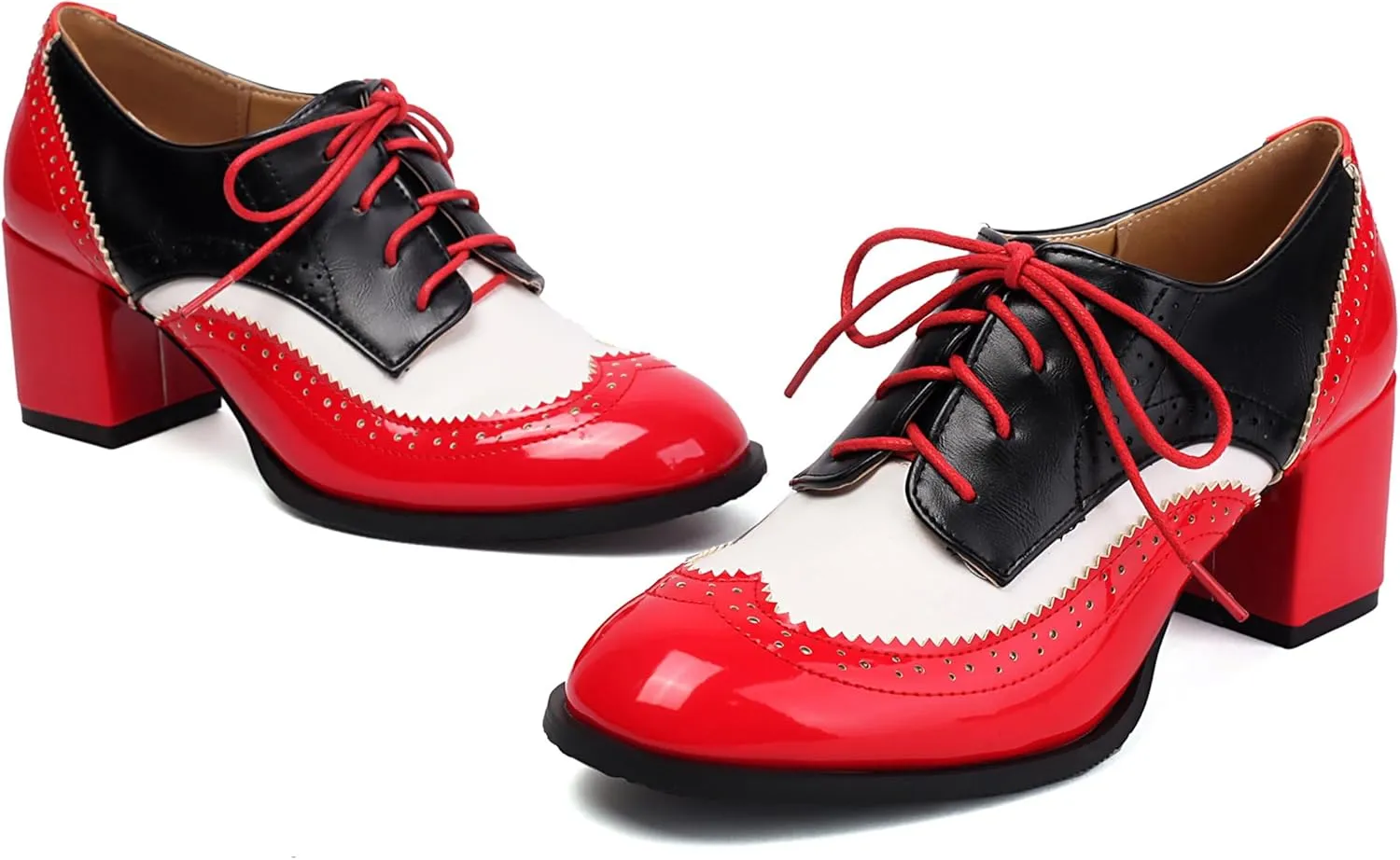 Lace Up Oxford Derby Women Brogue Block Heel