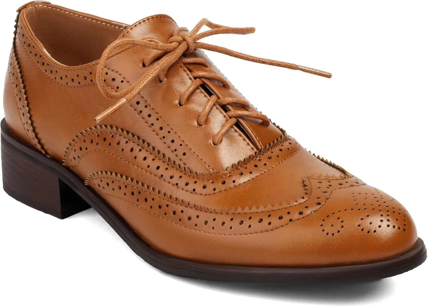 Lace-up Wingtips Oxford Shoes for Women Cutout Brogues Saddle Shoes