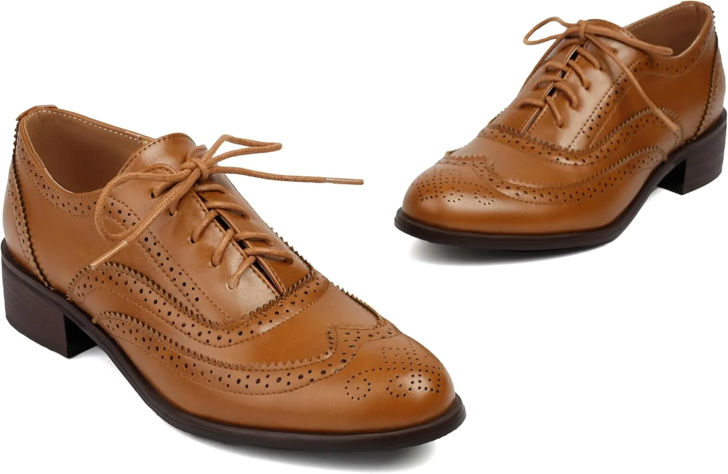 Lace-up Wingtips Oxford Shoes for Women Cutout Brogues Saddle Shoes