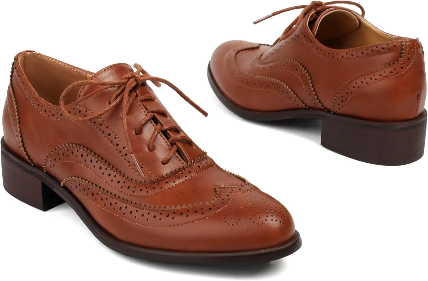 Lace-up Wingtips Oxford Shoes for Women Cutout Brogues Saddle Shoes