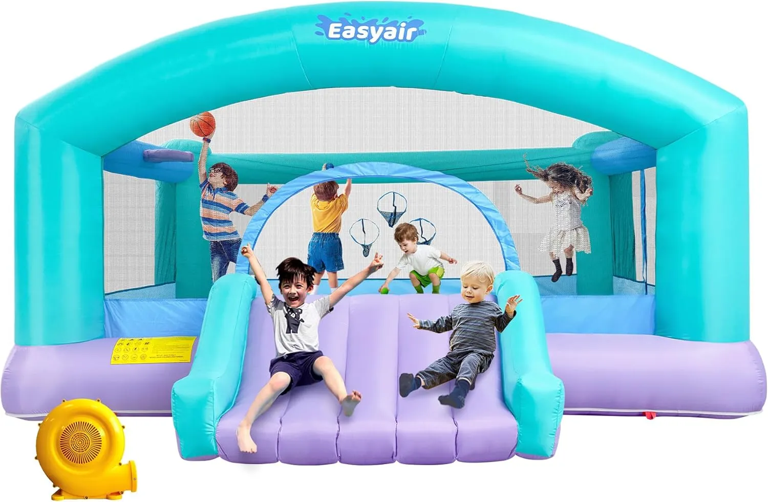 Large Bounce House for Big Kids, 14.8 x 14.5 FT Inflatable Bouncer Jumper Slide with 650W Blower, Basketball Hoop, Throw Ball Game, Ball Pits (Green, 177" L x 174" W x 94" H)