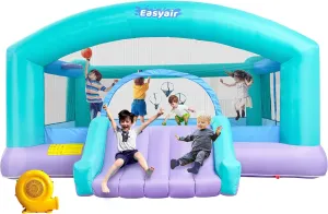 Large Bounce House for Big Kids, 14.8 x 14.5 FT Inflatable Bouncer Jumper Slide with 650W Blower, Basketball Hoop, Throw Ball Game, Ball Pits (Green, 177" L x 174" W x 94" H)
