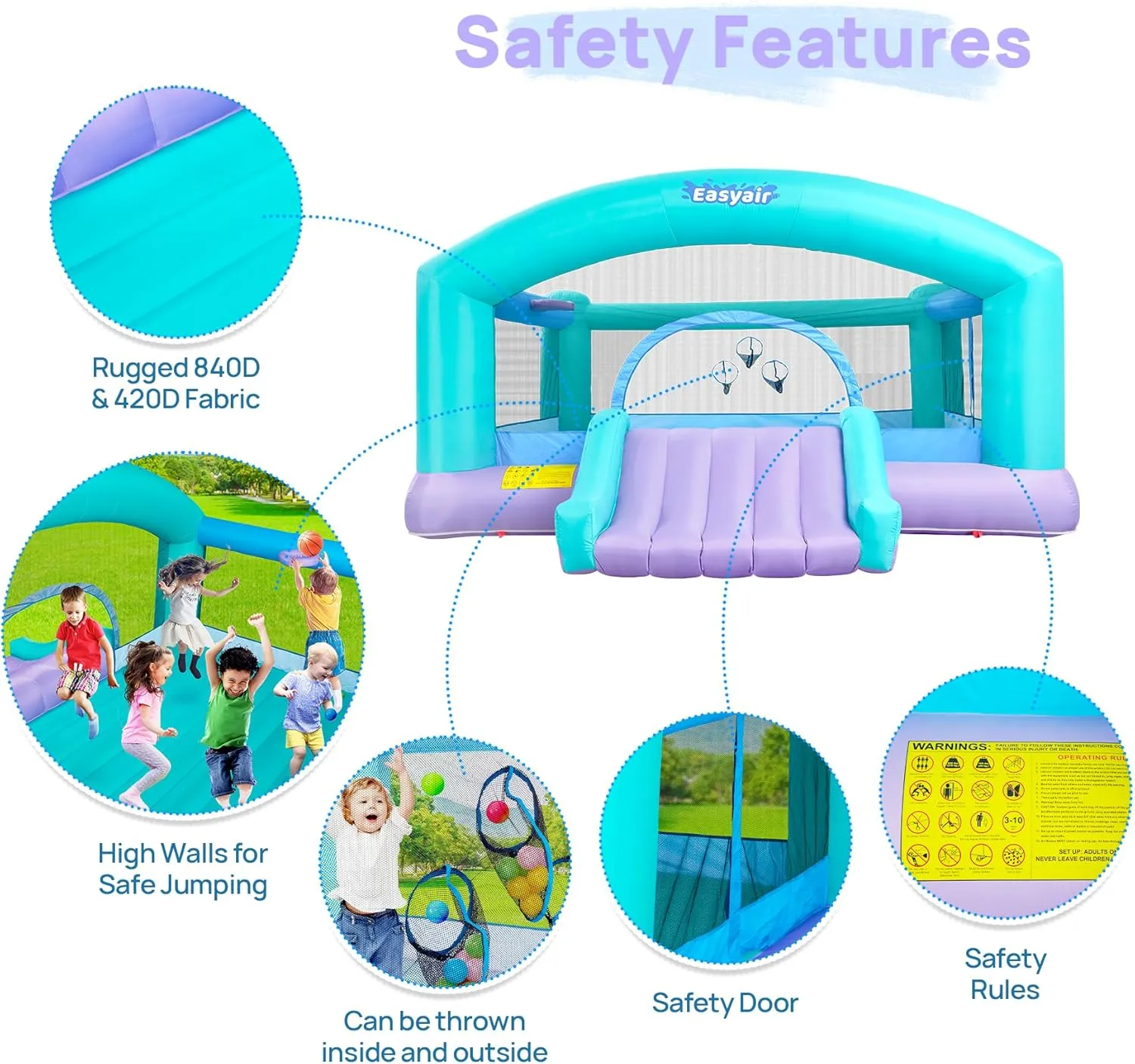 Large Bounce House for Big Kids, 14.8 x 14.5 FT Inflatable Bouncer Jumper Slide with 650W Blower, Basketball Hoop, Throw Ball Game, Ball Pits (Green, 177" L x 174" W x 94" H)
