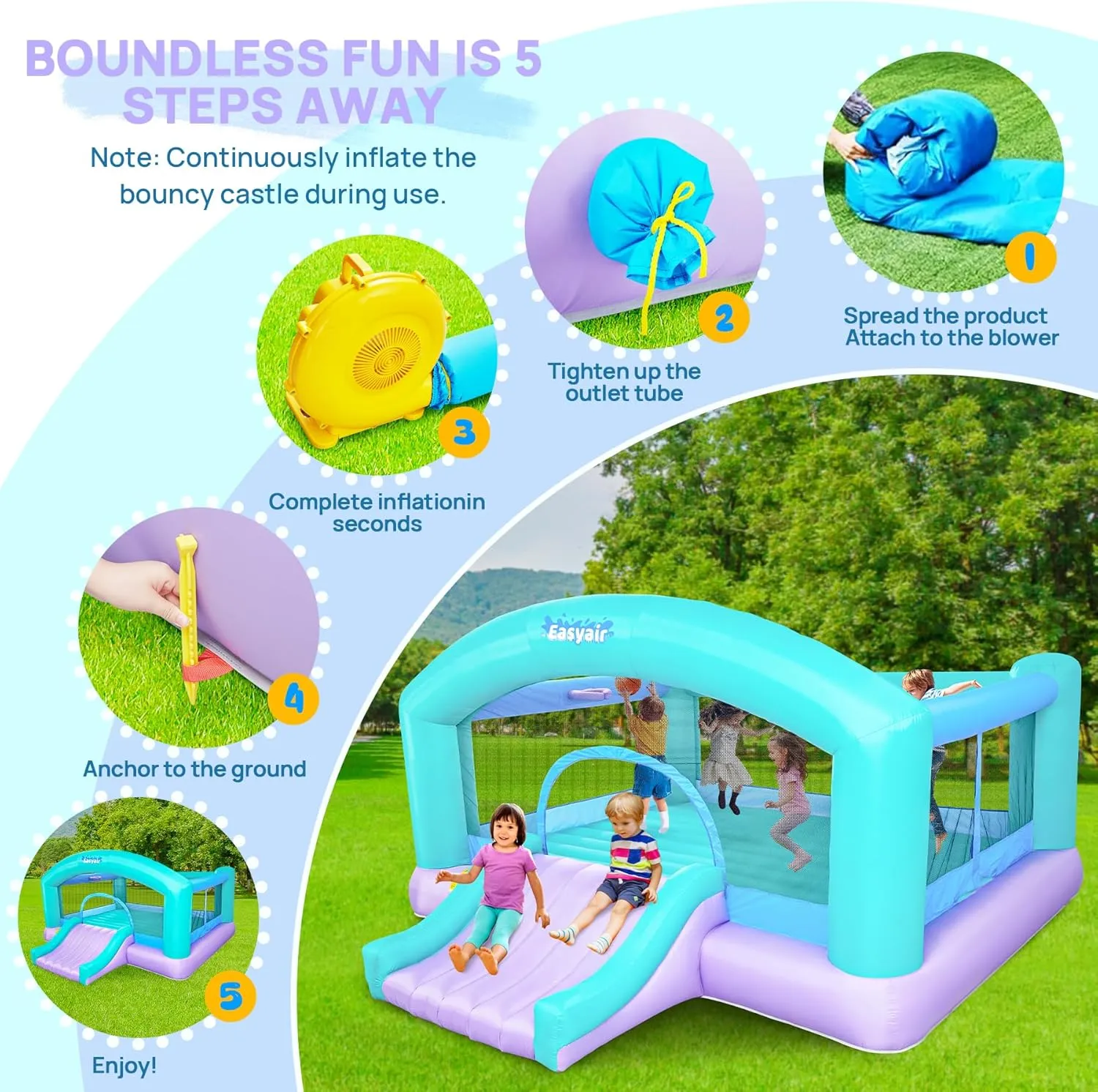 Large Bounce House for Big Kids, 14.8 x 14.5 FT Inflatable Bouncer Jumper Slide with 650W Blower, Basketball Hoop, Throw Ball Game, Ball Pits (Green, 177" L x 174" W x 94" H)