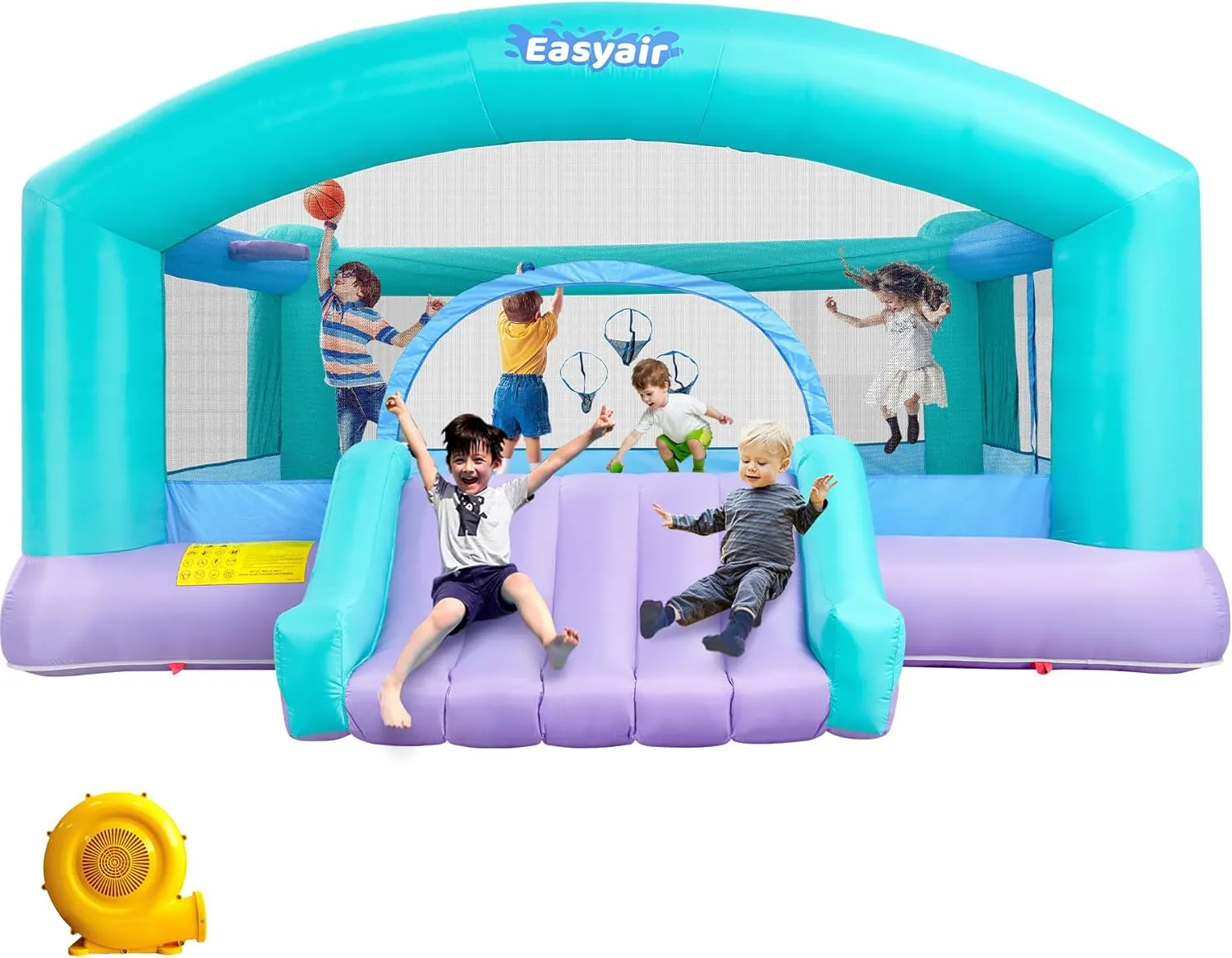 Large Bounce House for Big Kids, 14.8 x 14.5 FT Inflatable Bouncer Jumper Slide with 650W Blower, Basketball Hoop, Throw Ball Game, Ball Pits (Green, 177" L x 174" W x 94" H)