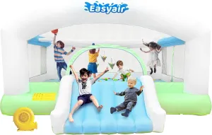 Large Bounce House for Big Kids, 14.8 x 14.5 FT Inflatable Bouncer Jumper Slide with 650W Blower, Basketball Hoop, Throw Ball Game, Ball Pits (White, White, 177" L x 174" W x 94" H)