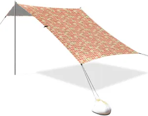 Large Gladiolus Gingham Foldable Beach Cabana UPF50  Easy Setup Large Sun Shelter with Sandbags & Sand Shovel for Family Trips, Picnics & Camping