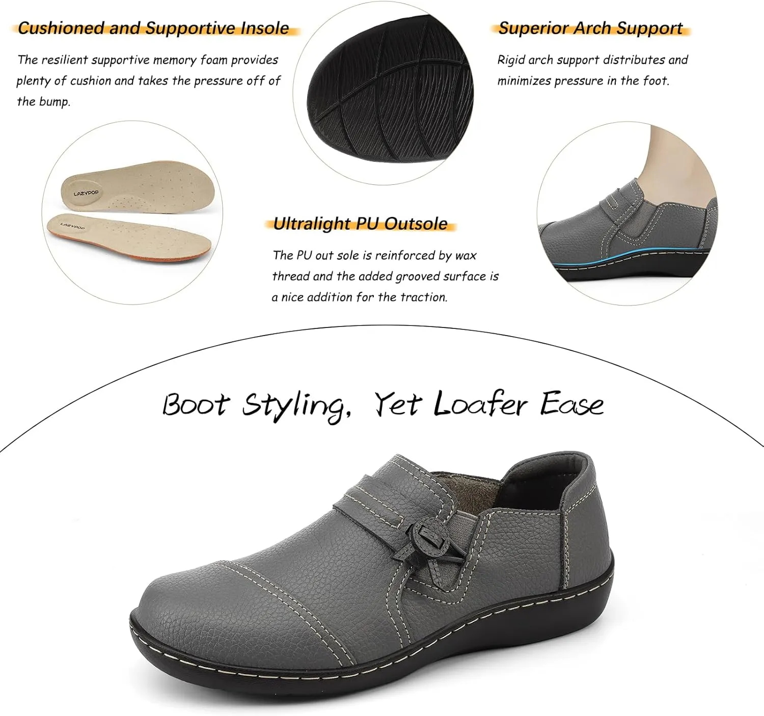 LAZYPOP Women's Classic Comfort Leather Loafers Cute Slip-Ons Casual Dress Shoes Lightweight Walking Flats Everyday Work Shoes