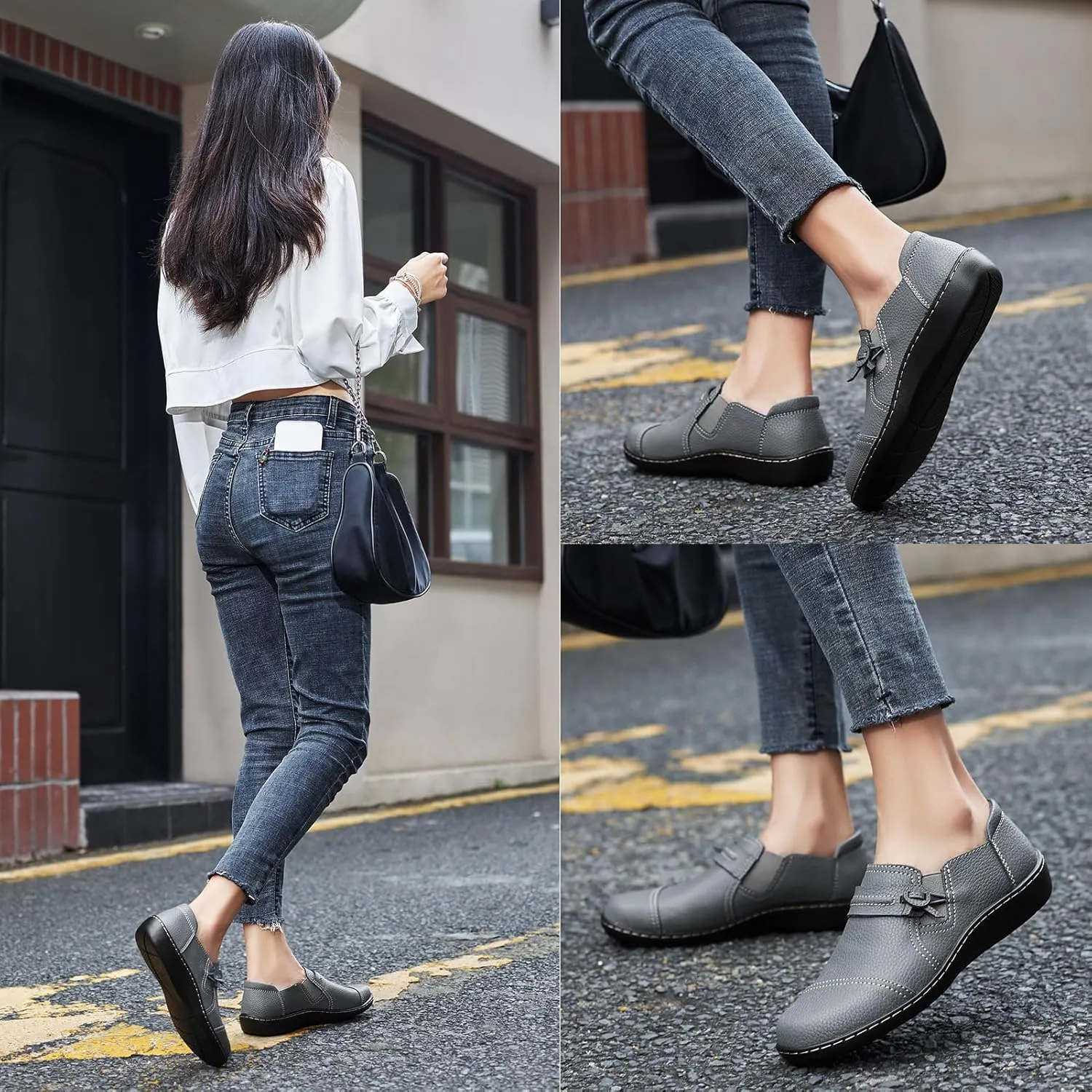 LAZYPOP Women's Classic Comfort Leather Loafers Cute Slip-Ons Casual Dress Shoes Lightweight Walking Flats Everyday Work Shoes