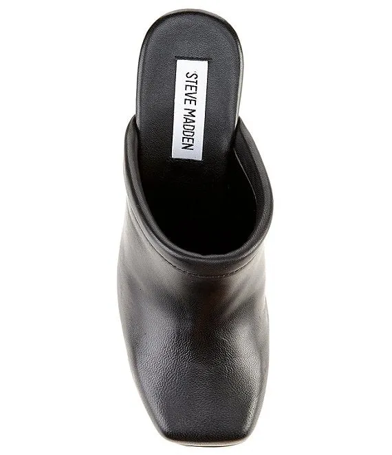Leather Early-bird deal Steve Heeled Squared Slip Black On Madden Expansive variety Toe Block Mules Alvara
