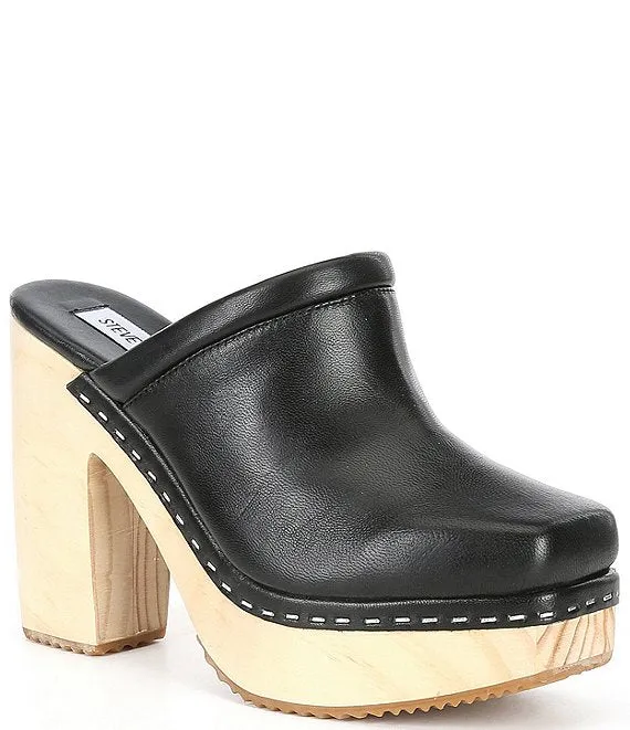 Leather Early-bird deal Steve Heeled Squared Slip Black On Madden Expansive variety Toe Block Mules Alvara