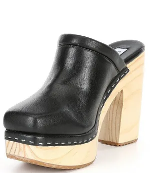 Leather Early-bird deal Steve Heeled Squared Slip Black On Madden Expansive variety Toe Block Mules Alvara