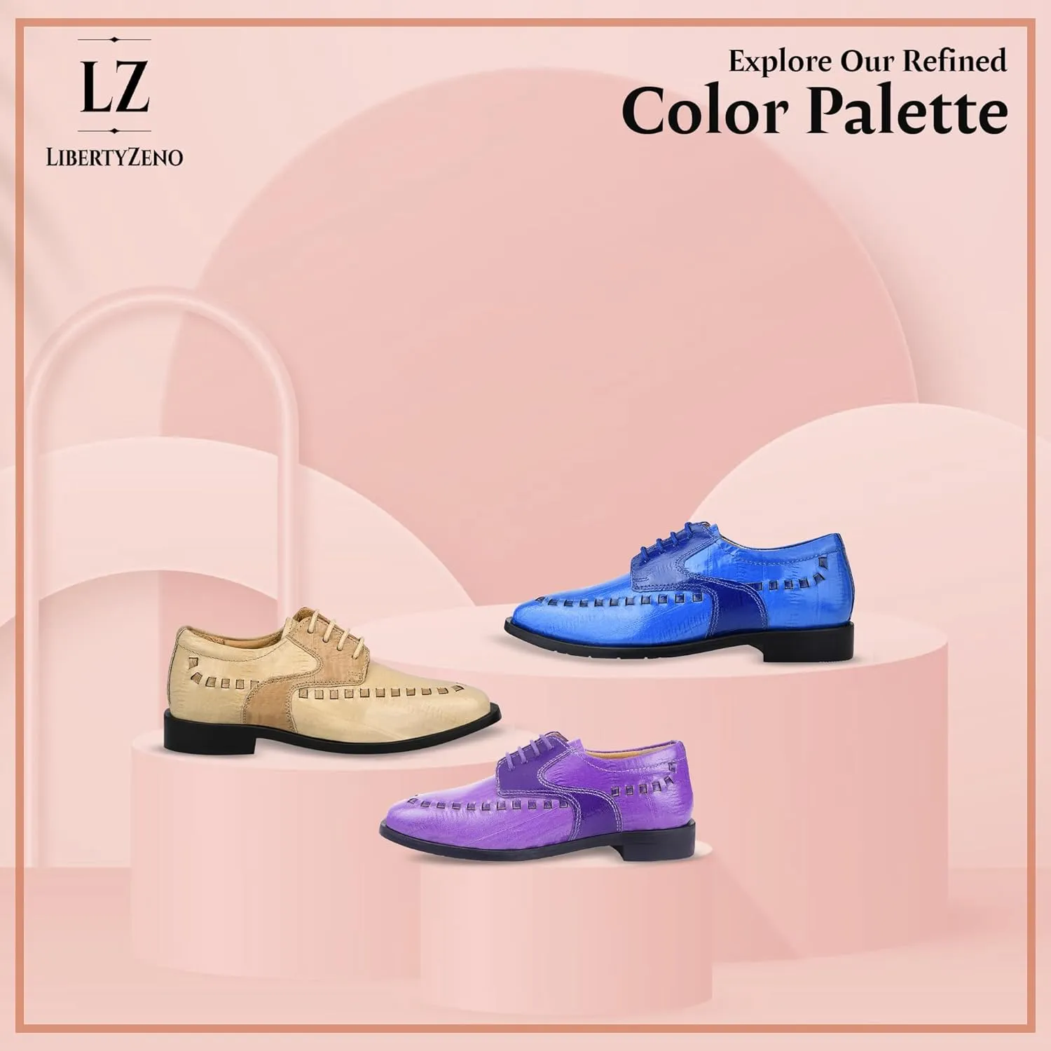LIBERTYZENO Boys Plain & EEL Print Genuine Leather Kids & Toddlers Lace Up Oxford Dress Shoes for Easter Gift