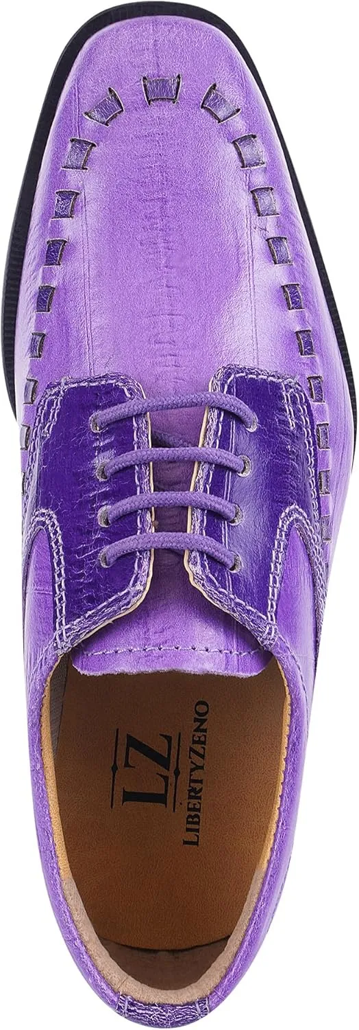 LIBERTYZENO Boys Plain & EEL Print Genuine Leather Kids & Toddlers Lace Up Oxford Dress Shoes for Prom Graduation