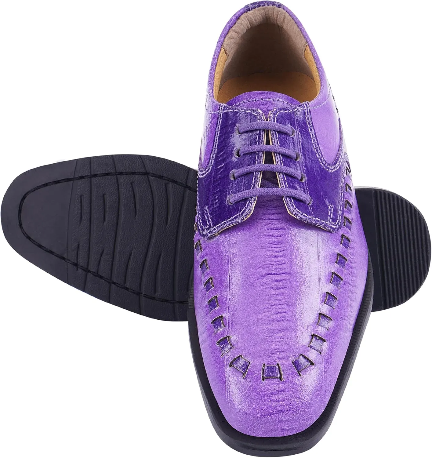 LIBERTYZENO Boys Plain & EEL Print Genuine Leather Kids & Toddlers Lace Up Oxford Dress Shoes for Prom Graduation