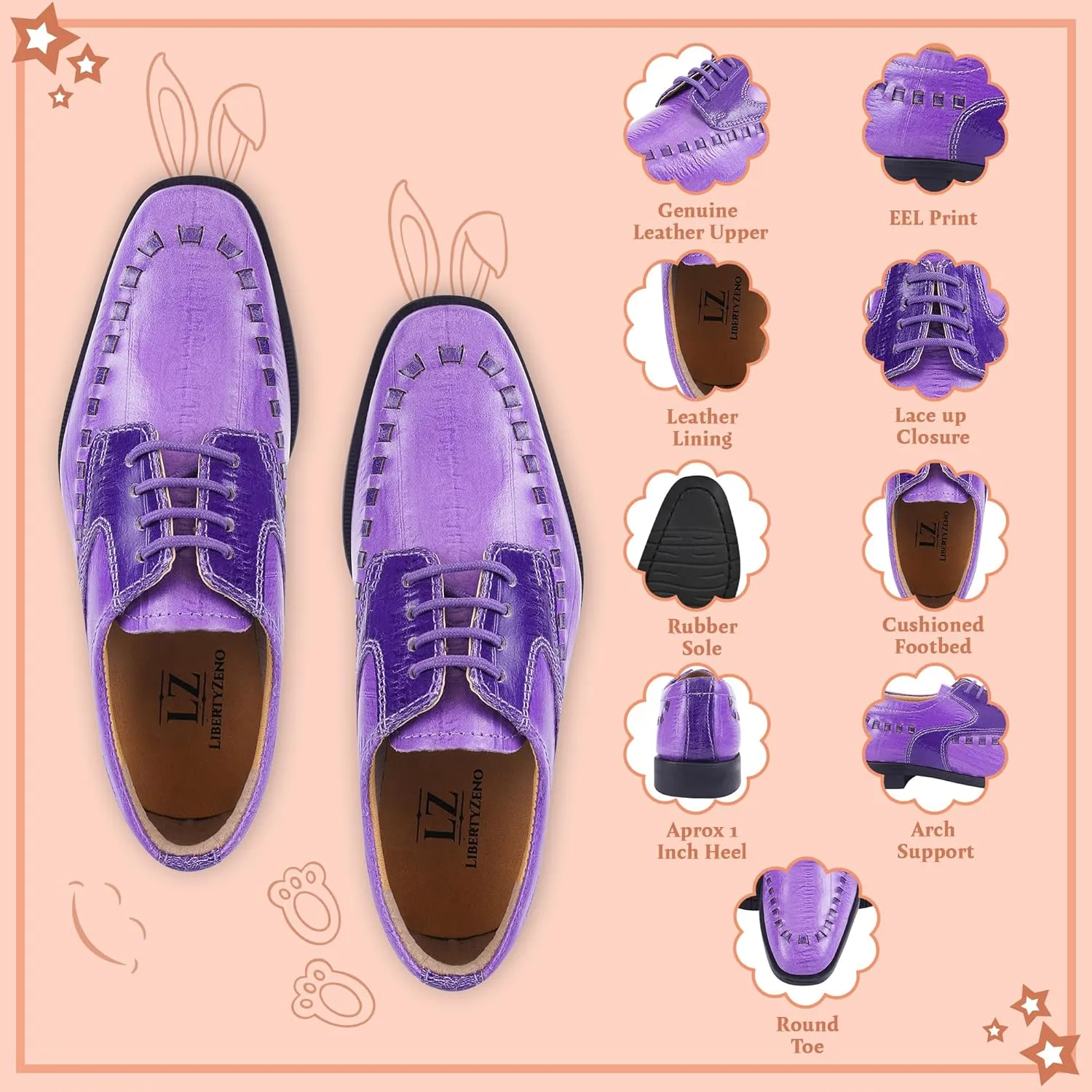 LIBERTYZENO Boys Plain & EEL Print Genuine Leather Kids & Toddlers Lace Up Oxford Dress Shoes for Prom Graduation