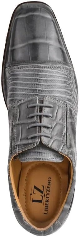 LIBERTYZENO Mens Animal Print Genuine Leather Lace Up Oxford Dress Shoes