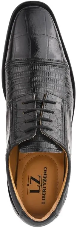 LIBERTYZENO Mens Animal Print Genuine Leather Lace Up Oxford Dress Shoes