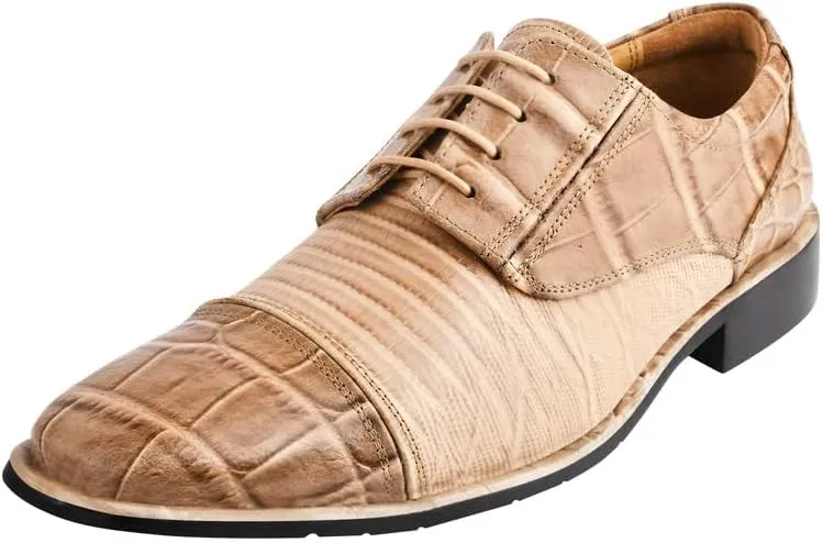 LIBERTYZENO Mens Animal Print Genuine Leather Lace Up Oxford Dress Shoes