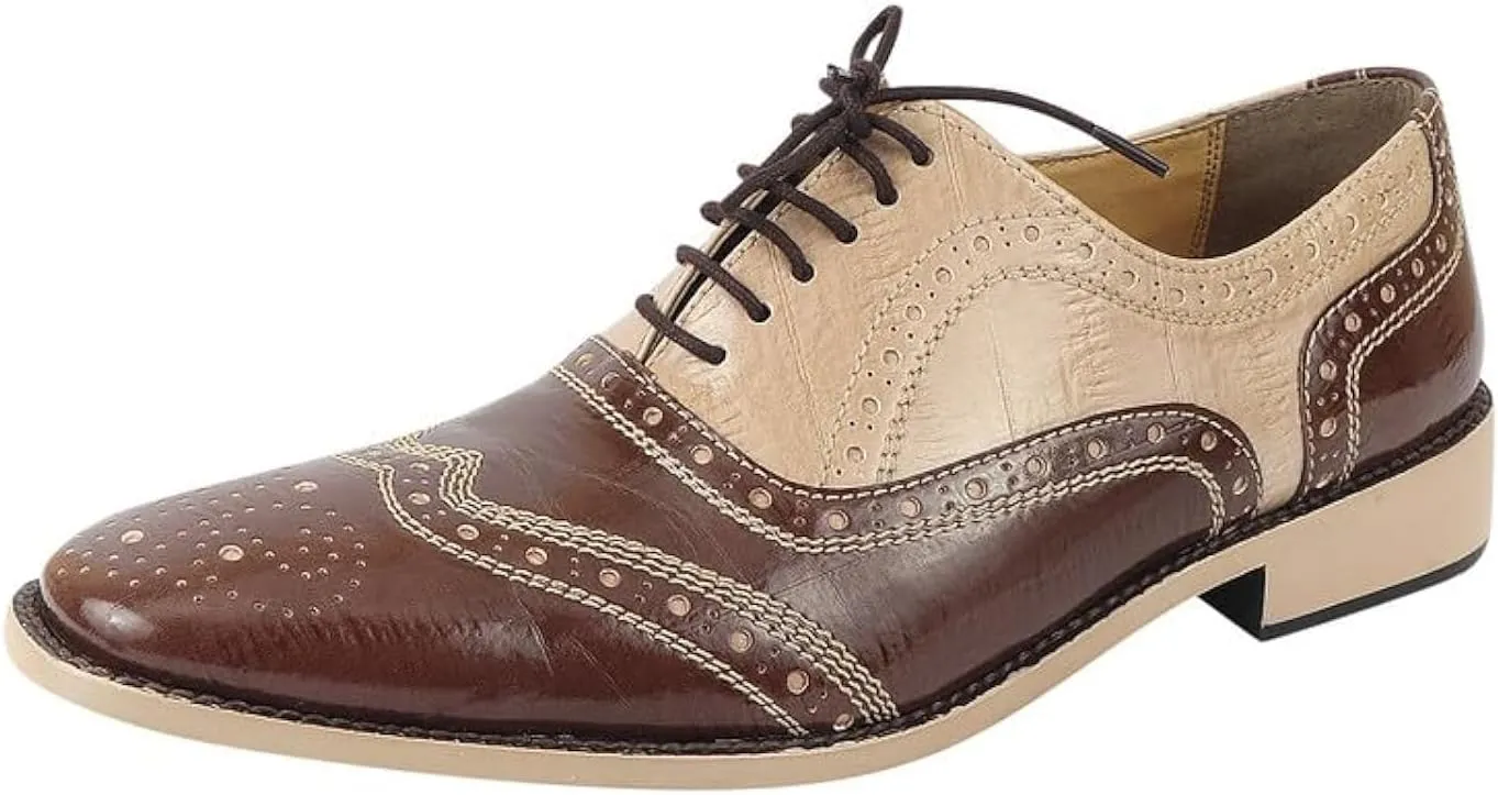 LIBERTYZENO Mens Animal Print Genuine Leather Lace Up Oxford Dress Shoes