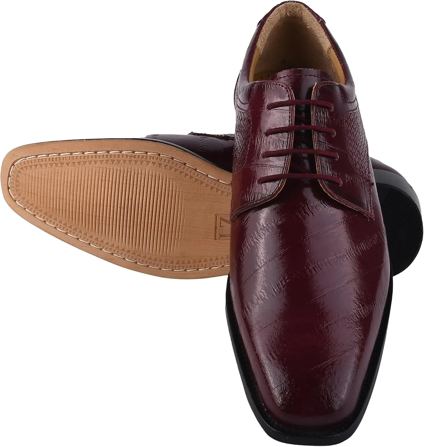 LIBERTYZENO Mens EEL Print Knitted Design Genuine Leather Adults Lace Up Oxford Dress Shoes for Prom Graduation