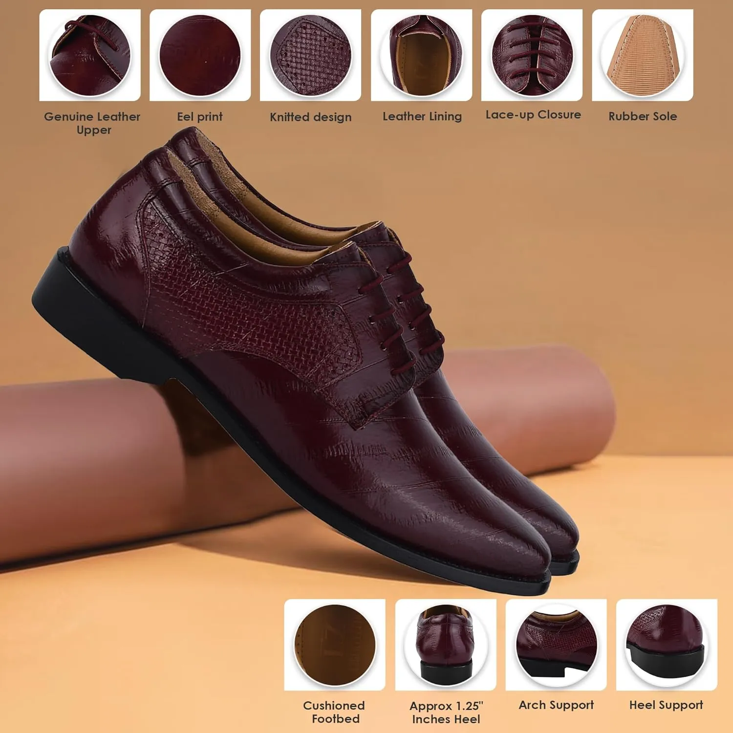 LIBERTYZENO Mens EEL Print Knitted Design Genuine Leather Adults Lace Up Oxford Dress Shoes for Prom Graduation